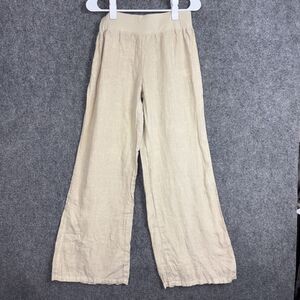 Karyn Seo Pants Womens Size M Beige Linen wide Leg Lagenlook Cottage Boho